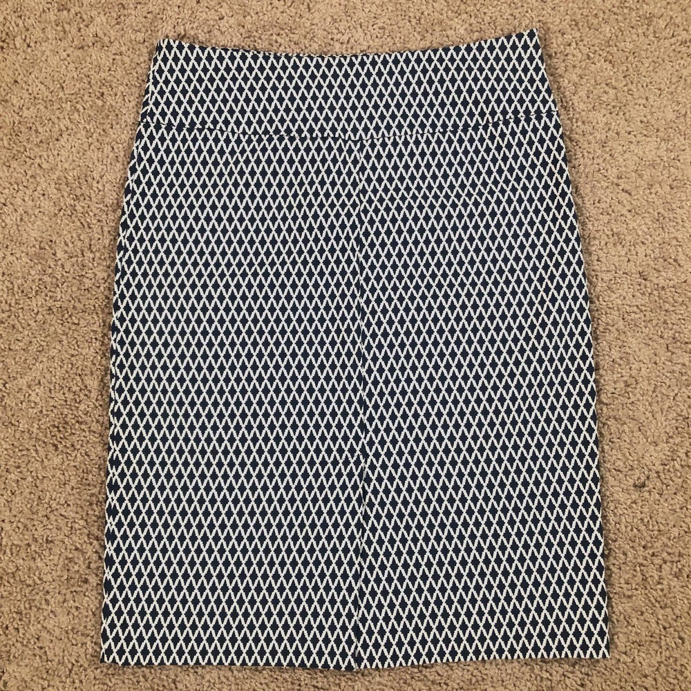 Margaret M Christiana Stretch Pencil Skirt Navy and White Print Small - Picture 3 of 10